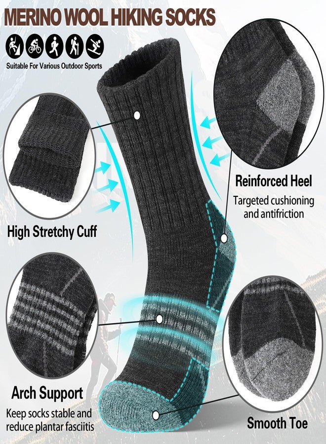 Sandsuced Merino Wool Hiking Socks Thermal Warm Winter Cozy Outdoor Crew Socks 5 Pairs Gift Stocking Stuffers for Women Men(Dark Gray,L) - Image 2